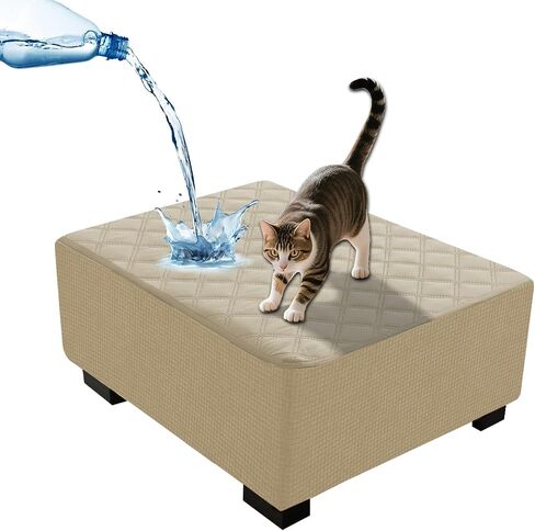 Waterproof Ottoman Cover with 2 Adjustable Straps, High Stretch Square/Rectangle Folding Storage Footstool Covers for Dogs Pets (Beige,1pc Square L) in Saudi Arabia