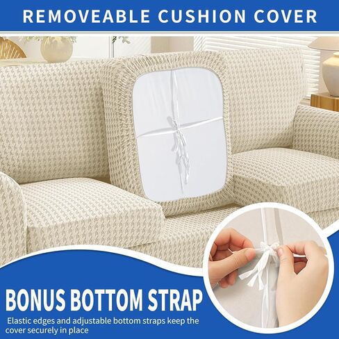 MAXIJIN 4 Pieces Stretch Couch Covers for 3 Cushion Sofa Pet Friendly Couch Cover for Dogs Washable Sofa Slipcovers Thick Soft Furniture Protector with Non Slip Strap (Beige, 71"-91") in Saudi Arabia