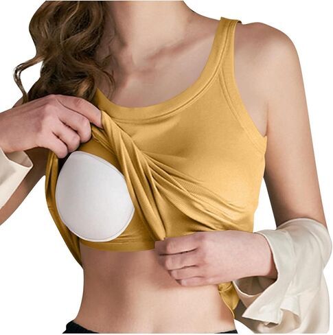 Built-in Bra Tank Tops for Women Summer Casual Padded Tanks Cotton Cami Top Crewneck Sleeveless Workout Yoga Shirts in Kuwait