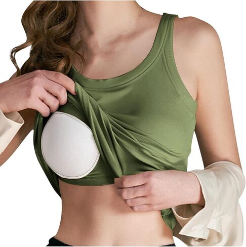 Built-in Bra Tank Tops for Women Summer Casual Padded Tanks Cotton Cami Top Crewneck Sleeveless Workout Yoga Shirts in Kuwait