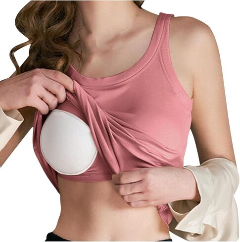Built-in Bra Tank Tops for Women Summer Casual Padded Tanks Cotton Cami Top Crewneck Sleeveless Workout Yoga Shirts in Kuwait
