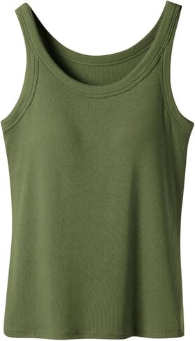 Built-in Bra Tank Tops for Women Summer Casual Padded Tanks Cotton Cami Top Crewneck Sleeveless Workout Yoga Shirts in Kuwait