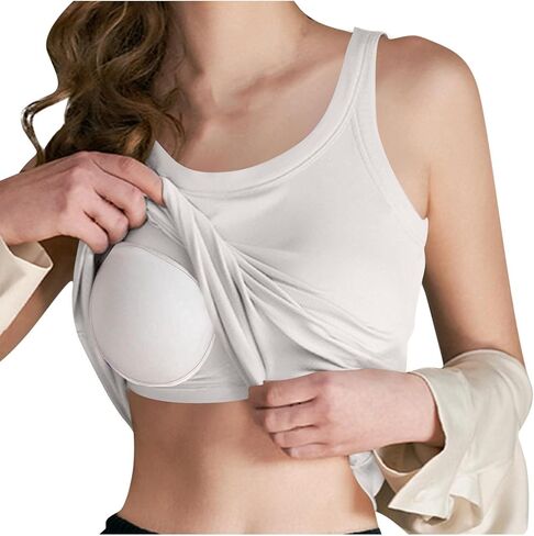 Built-in Bra Tank Tops for Women Summer Casual Padded Tanks Cotton Cami Top Crewneck Sleeveless Workout Yoga Shirts in Kuwait