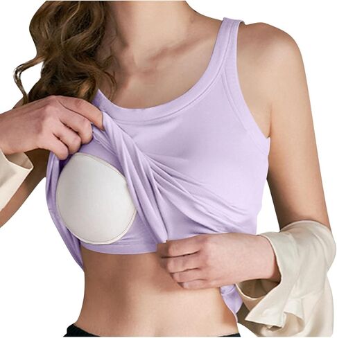 Built-in Bra Tank Tops for Women Summer Casual Padded Tanks Cotton Cami Top Crewneck Sleeveless Workout Yoga Shirts in Kuwait