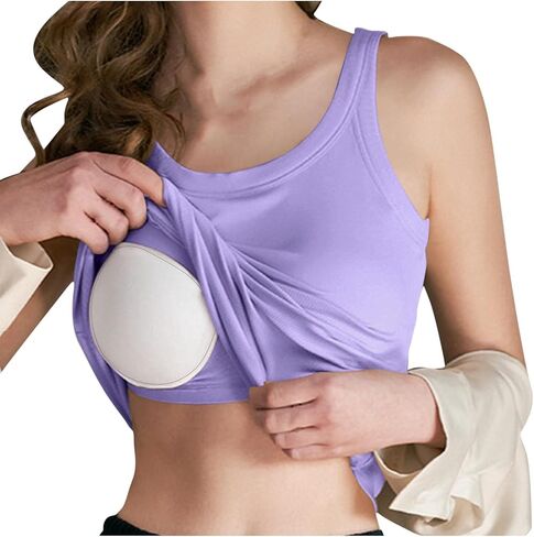 Built-in Bra Tank Tops for Women Summer Casual Padded Tanks Cotton Cami Top Crewneck Sleeveless Workout Yoga Shirts in Kuwait