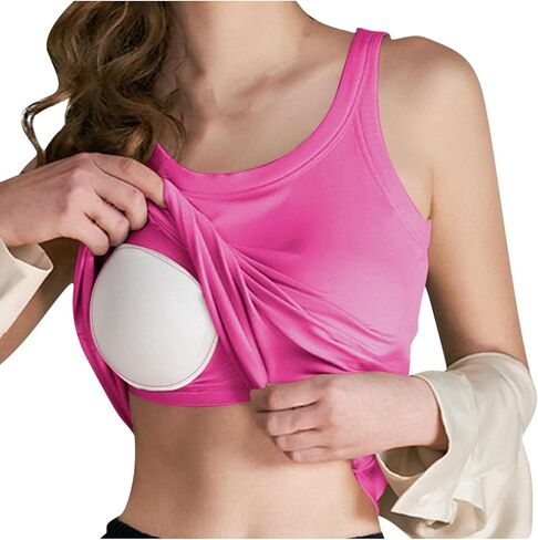 Built-in Bra Tank Tops for Women Summer Casual Padded Tanks Cotton Cami Top Crewneck Sleeveless Workout Yoga Shirts in Kuwait