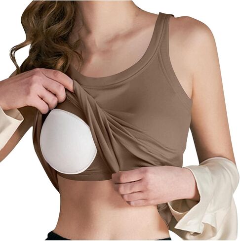 Built-in Bra Tank Tops for Women Summer Casual Padded Tanks Cotton Cami Top Crewneck Sleeveless Workout Yoga Shirts in Kuwait