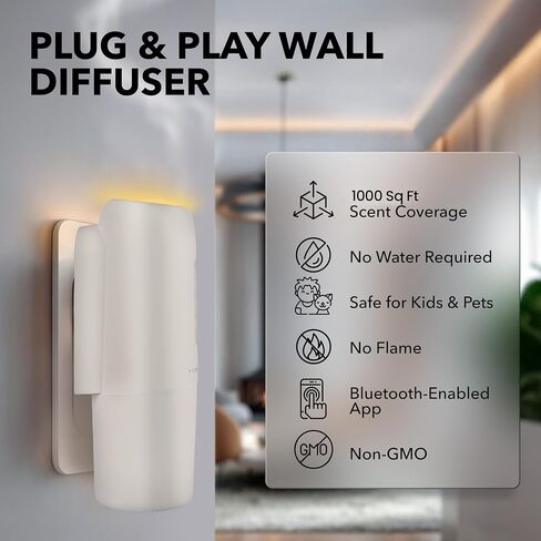 Whisper Smart Plug-in Waterless Diffuser, Essential Oil Diffuser with Bluetooth & App Control, 1000 Sq Ft Coverage, Silent Cold Air Diffuser for Home, Nursery & Office, Safe for Kids & Pets in Saudi Arabia