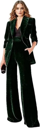 Womens Velvet Suit 2 PC Double Breasted Pants Suit Peak Lapel Formal Tuxedos Business Outfit in Saudi Arabia