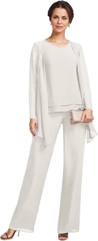 3 Pieces Mother of The Bride Pant Suits with Jackets Chiffon Long Sleeve Formal Outfit for Women Dressy KW008 in Saudi Arabia