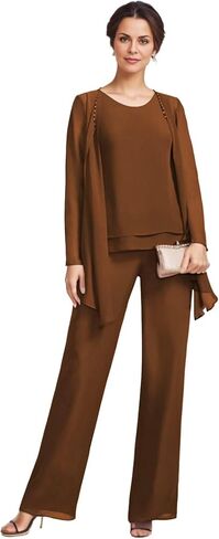 3 Pieces Mother of The Bride Pant Suits with Jackets Chiffon Long Sleeve Formal Outfit for Women Dressy KW008 in Saudi Arabia
