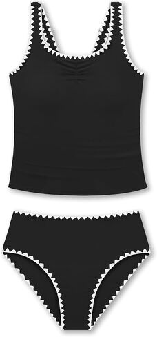 Weixinbuy Girls Tankini Girls 2 Piece Swimsuit Contrast Trim Tween Bathing Suit Swimwear Padded Swimsuits for Teens 9-16Y in Kuwait