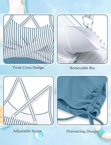 Girls Swimsuit Adjustable Straps Two Piece Tankini Set Criss Cross Ruched Drawstring Teen Bathing Suits for Girls 9-16Y in Saudi Arabia