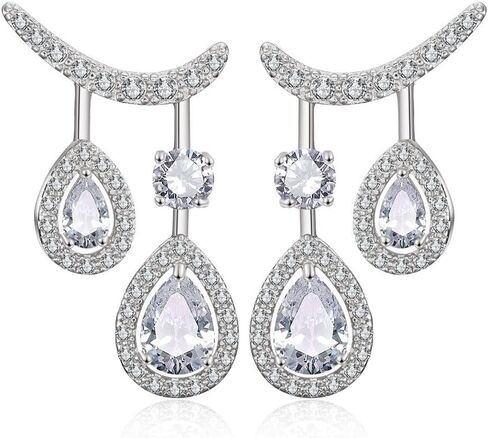 Brilliant Pear Cut Dangle Moissanite Earrings in 14K Gold, Push Back Drop Earrings for Wedding or Engagement in Saudi Arabia