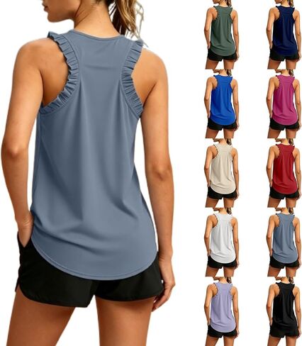 المرأة تجريب تانك القمم كشكش Racerback رياضي اليوغا القمم فضفاضة تناسب أكمام الجري رياضة قمصان رياضية للفتيات in Kuwait