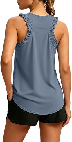 المرأة تجريب تانك القمم كشكش Racerback رياضي اليوغا القمم فضفاضة تناسب أكمام الجري رياضة قمصان رياضية للفتيات in Kuwait