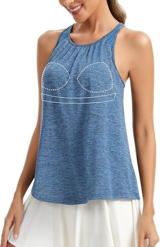 SLIMBELLE Yoga Tank Tops for Women Built in Bra Racerback Halter Neck Sleeveless Shirt Gym Workout Athletic Loose Fit Cami in Saudi Arabia