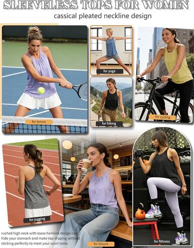 SLIMBELLE Yoga Tank Tops for Women Built in Bra Racerback Halter Neck Sleeveless Shirt Gym Workout Athletic Loose Fit Cami in Saudi Arabia