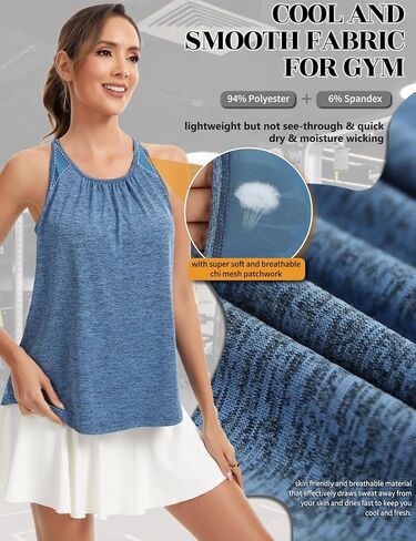 SLIMBELLE Yoga Tank Tops for Women Built in Bra Racerback Halter Neck Sleeveless Shirt Gym Workout Athletic Loose Fit Cami in Saudi Arabia