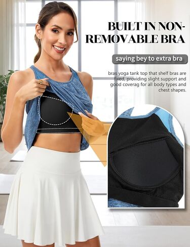 SLIMBELLE Yoga Tank Tops for Women Built in Bra Racerback Halter Neck Sleeveless Shirt Gym Workout Athletic Loose Fit Cami in Saudi Arabia