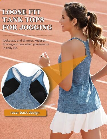 SLIMBELLE Yoga Tank Tops for Women Built in Bra Racerback Halter Neck Sleeveless Shirt Gym Workout Athletic Loose Fit Cami in Saudi Arabia