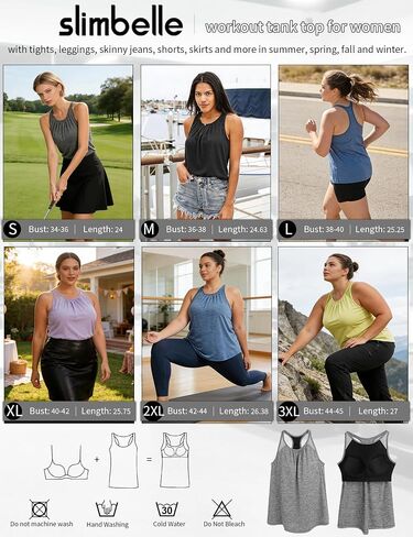 SLIMBELLE Yoga Tank Tops for Women Built in Bra Racerback Halter Neck Sleeveless Shirt Gym Workout Athletic Loose Fit Cami in Saudi Arabia