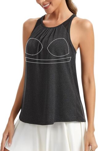 SLIMBELLE Yoga Tank Tops for Women Built in Bra Racerback Halter Neck Sleeveless Shirt Gym Workout Athletic Loose Fit Cami in Saudi Arabia