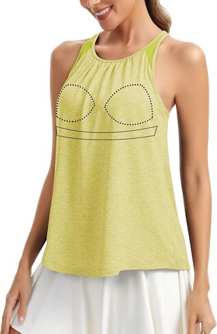 SLIMBELLE Yoga Tank Tops for Women Built in Bra Racerback Halter Neck Sleeveless Shirt Gym Workout Athletic Loose Fit Cami in Saudi Arabia