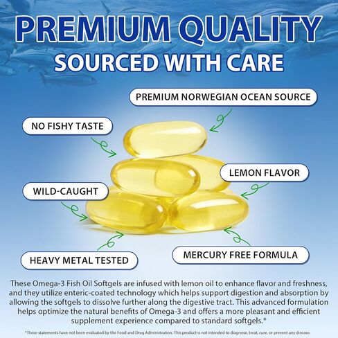 Omega 3 Fish Oil Supplements,4200mg Per Serving| EPA 1200mg + DHA 900mg | Lemon Flavored | 240 Softgels |Non-GMO, Gluten-Free, No Aftertaste in Saudi Arabia