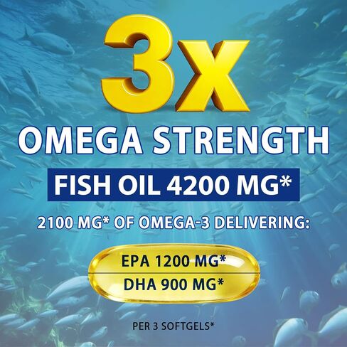Omega 3 Fish Oil Supplements,4200mg Per Serving| EPA 1200mg + DHA 900mg | Lemon Flavored | 240 Softgels |Non-GMO, Gluten-Free, No Aftertaste in Saudi Arabia