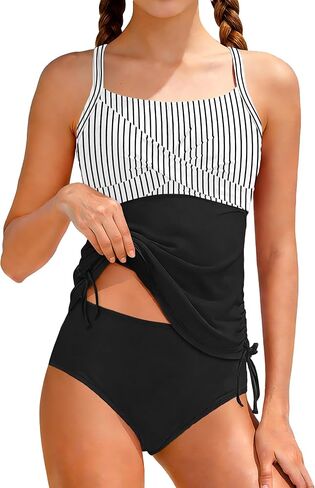 Girls Swimsuit Adjustable Straps Two Piece Tankini Set Criss Cross Ruched Drawstring Teen Bathing Suits for Girls 9-16Y in Saudi Arabia