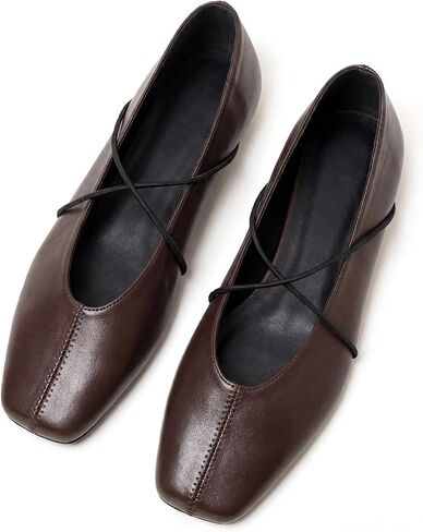 Womens Ballet Flats Black Square Toe Flats with Criss Cross Strap Comfortable Dress Shoes for Office Work Casual in Saudi Arabia