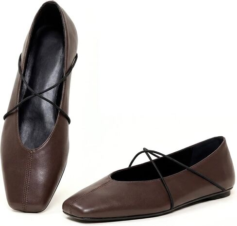 Womens Ballet Flats Black Square Toe Flats with Criss Cross Strap Comfortable Dress Shoes for Office Work Casual in Kuwait