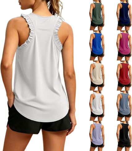المرأة تجريب تانك القمم كشكش Racerback رياضي اليوغا القمم فضفاضة تناسب أكمام الجري رياضة قمصان رياضية للفتيات in Kuwait