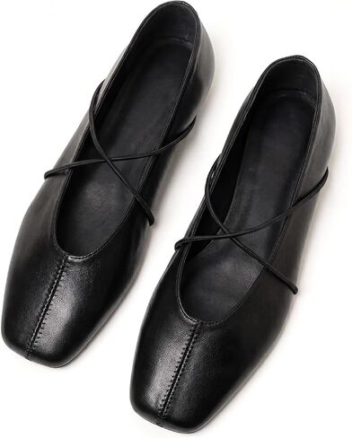 Womens Ballet Flats Black Square Toe Flats with Criss Cross Strap Comfortable Dress Shoes for Office Work Casual in Kuwait