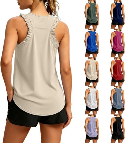 المرأة تجريب تانك القمم كشكش Racerback رياضي اليوغا القمم فضفاضة تناسب أكمام الجري رياضة قمصان رياضية للفتيات in Kuwait