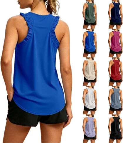 المرأة تجريب تانك القمم كشكش Racerback رياضي اليوغا القمم فضفاضة تناسب أكمام الجري رياضة قمصان رياضية للفتيات in Kuwait