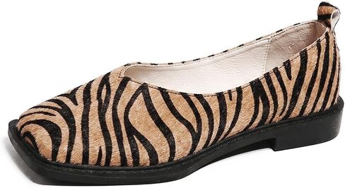 Square Toe Flats for Women Zebra High Vamp Shoes Hair Calf Animal Print Slip On Casual Dress Ballerina Ballet in Saudi Arabia