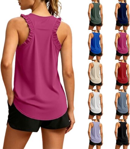 المرأة تجريب تانك القمم كشكش Racerback رياضي اليوغا القمم فضفاضة تناسب أكمام الجري رياضة قمصان رياضية للفتيات in Kuwait