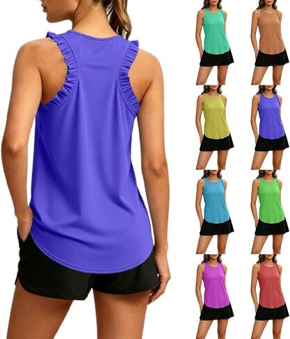 المرأة تجريب تانك القمم كشكش Racerback رياضي اليوغا القمم فضفاضة تناسب أكمام الجري رياضة قمصان رياضية للفتيات in Kuwait