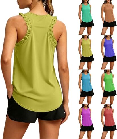 المرأة تجريب تانك القمم كشكش Racerback رياضي اليوغا القمم فضفاضة تناسب أكمام الجري رياضة قمصان رياضية للفتيات in Kuwait