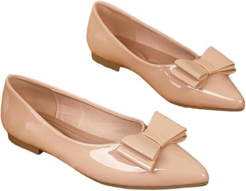 Women's Patent Leather Pointed Toe Flats - Comfortable Bow Knot Slip On Shoes, Casual Dress Ballet Flats for Office, Wedding, Daily Wear, Multiple Colors in Saudi Arabia