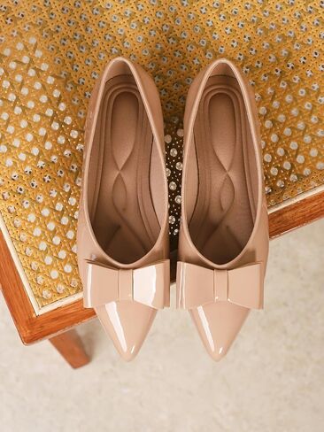 Women's Patent Leather Pointed Toe Flats - Comfortable Bow Knot Slip On Shoes, Casual Dress Ballet Flats for Office, Wedding, Daily Wear, Multiple Colors in Saudi Arabia