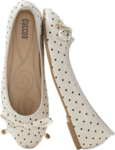 BEAUDRM Women's Polka Dots Ballet Flats Cute Bow Closed Toe Dressy Elegant Flat Shoes Spring Summer Flats in Kuwait