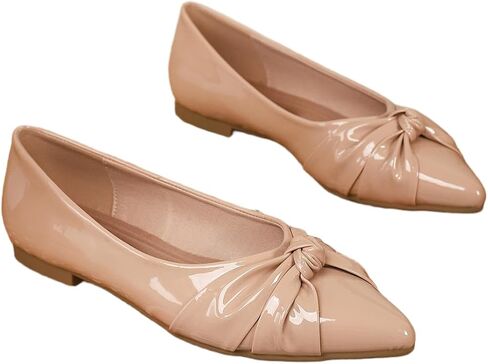 Women's Patent Leather Pointed Toe Flats - Comfortable Bow Knot Slip On Shoes, Casual Dress Ballet Flats for Office, Wedding, Daily Wear, Multiple Colors in Saudi Arabia