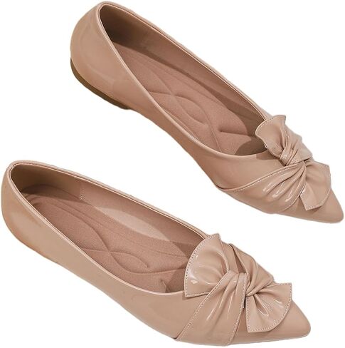 Women's Patent Leather Pointed Toe Flats - Comfortable Bow Knot Slip On Shoes, Casual Dress Ballet Flats for Office, Wedding, Daily Wear, Multiple Colors in Saudi Arabia