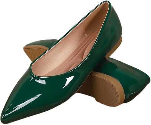 Women's Patent Leather Pointed Toe Flats - Comfortable Bow Knot Slip On Shoes, Casual Dress Ballet Flats for Office, Wedding, Daily Wear, Multiple Colors in Saudi Arabia