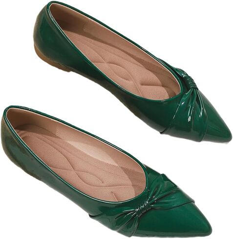 Women's Patent Leather Pointed Toe Flats - Comfortable Bow Knot Slip On Shoes, Casual Dress Ballet Flats for Office, Wedding, Daily Wear, Multiple Colors in Saudi Arabia