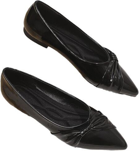 Women's Patent Leather Pointed Toe Flats - Comfortable Bow Knot Slip On Shoes, Casual Dress Ballet Flats for Office, Wedding, Daily Wear, Multiple Colors in Saudi Arabia