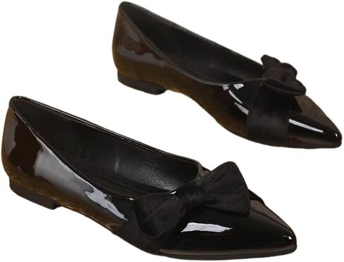Women's Patent Leather Pointed Toe Flats - Comfortable Bow Knot Slip On Shoes, Casual Dress Ballet Flats for Office, Wedding, Daily Wear, Multiple Colors in Saudi Arabia
